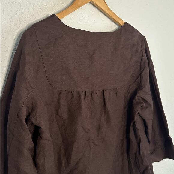 NEW Lane Bryant Chocolate Brown Linen Top 14/16 Fall V Neck Tie 3/4 Sleeve - Picture 8 of 9
